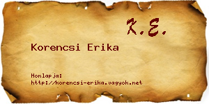 Korencsi Erika névjegykártya